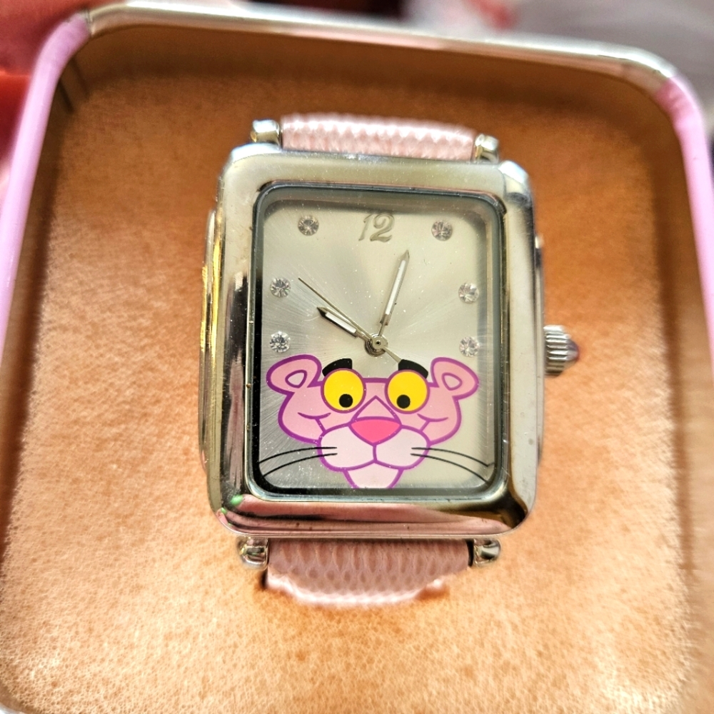 Pink Panther Silver Watch with Pink Strap, Vintage